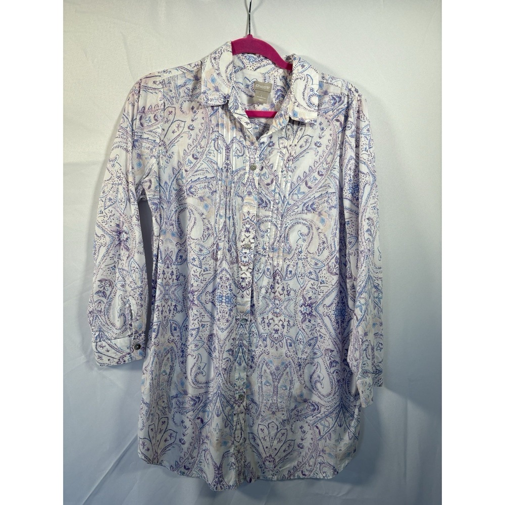 Chicos Womans Shirt Size 1 Button Up Long Sleeve
